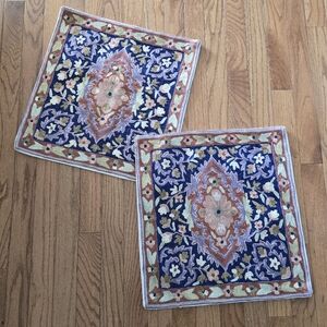 Pair Of Crewel Turkish Style Chain Stitch Embroidery Pillow Covers